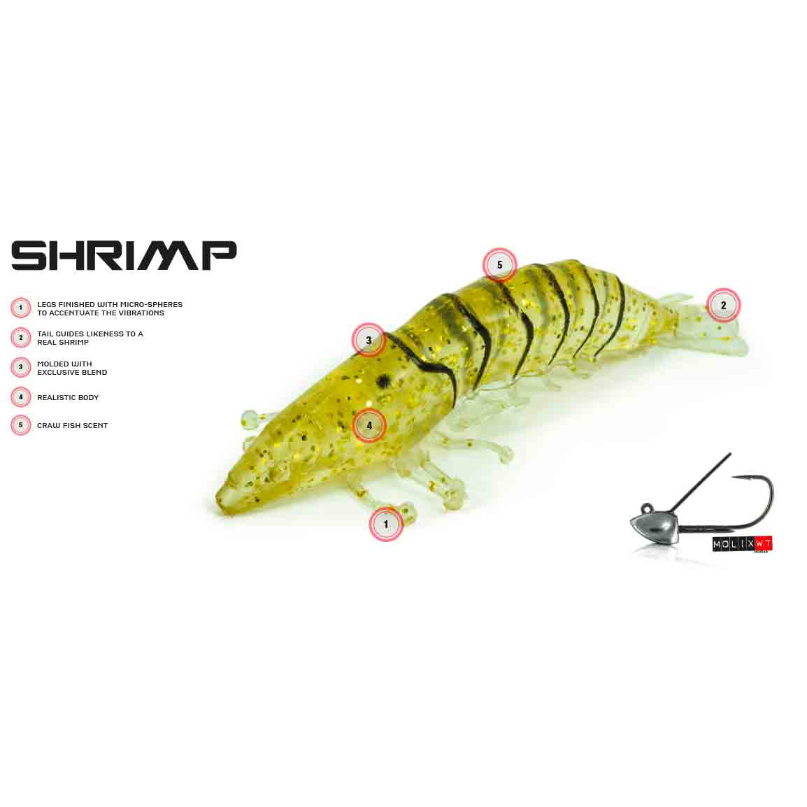 Molix Shrimp 6.35 cm, incl: WT Jig Head 4G